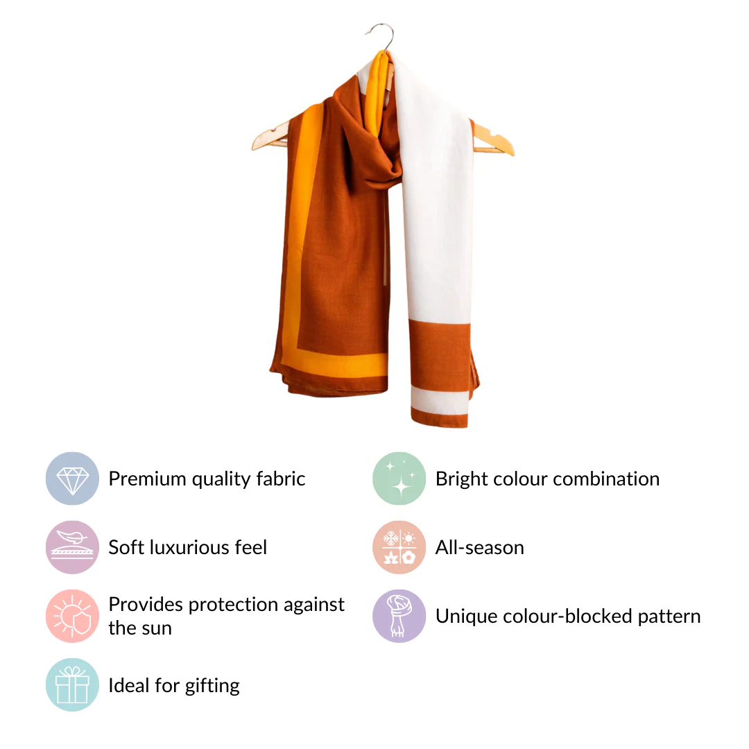 Colour Block Apricot Cotton Stole - Image 3
