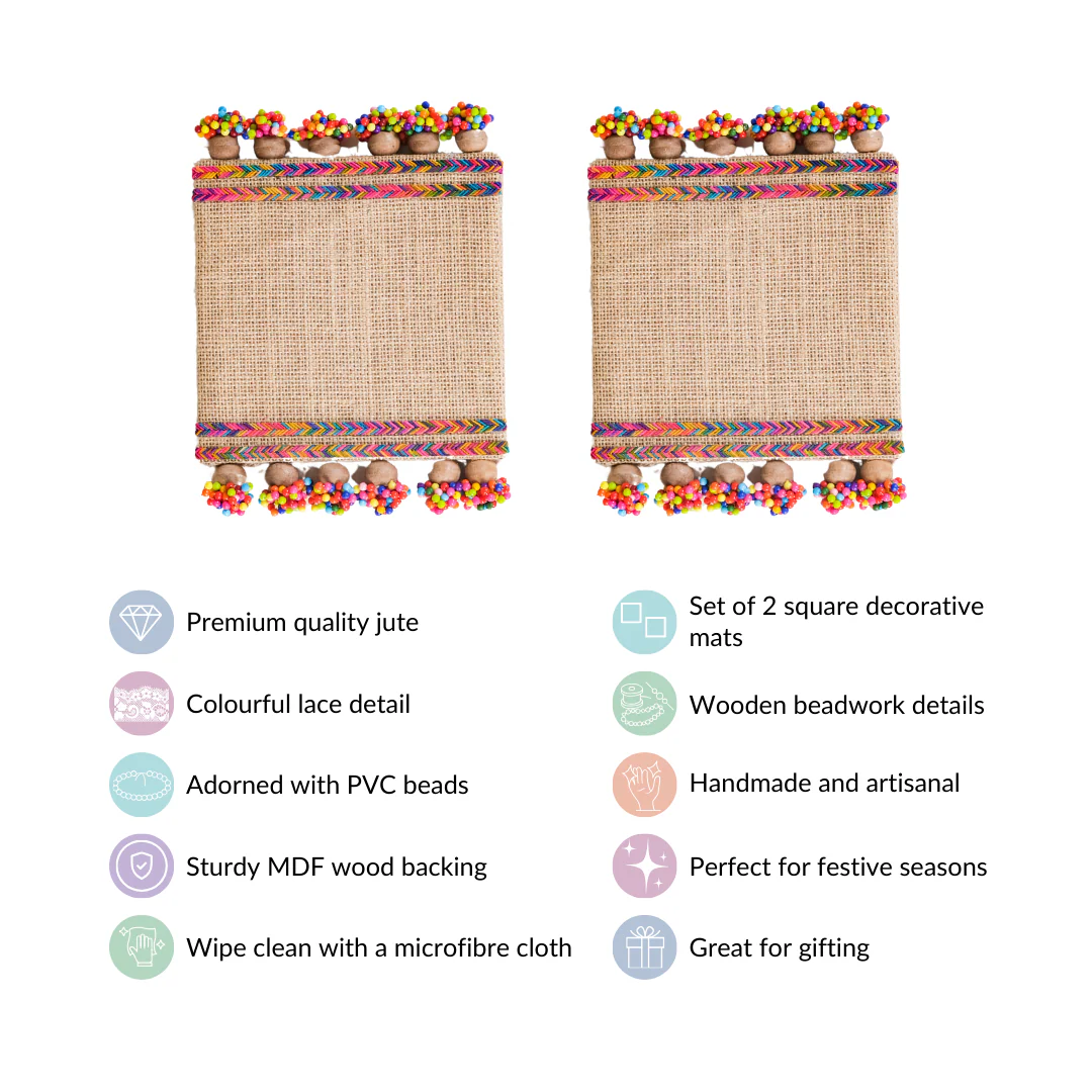 Colourful Jute Mini Trivet Mats Set of 2 - Image 6