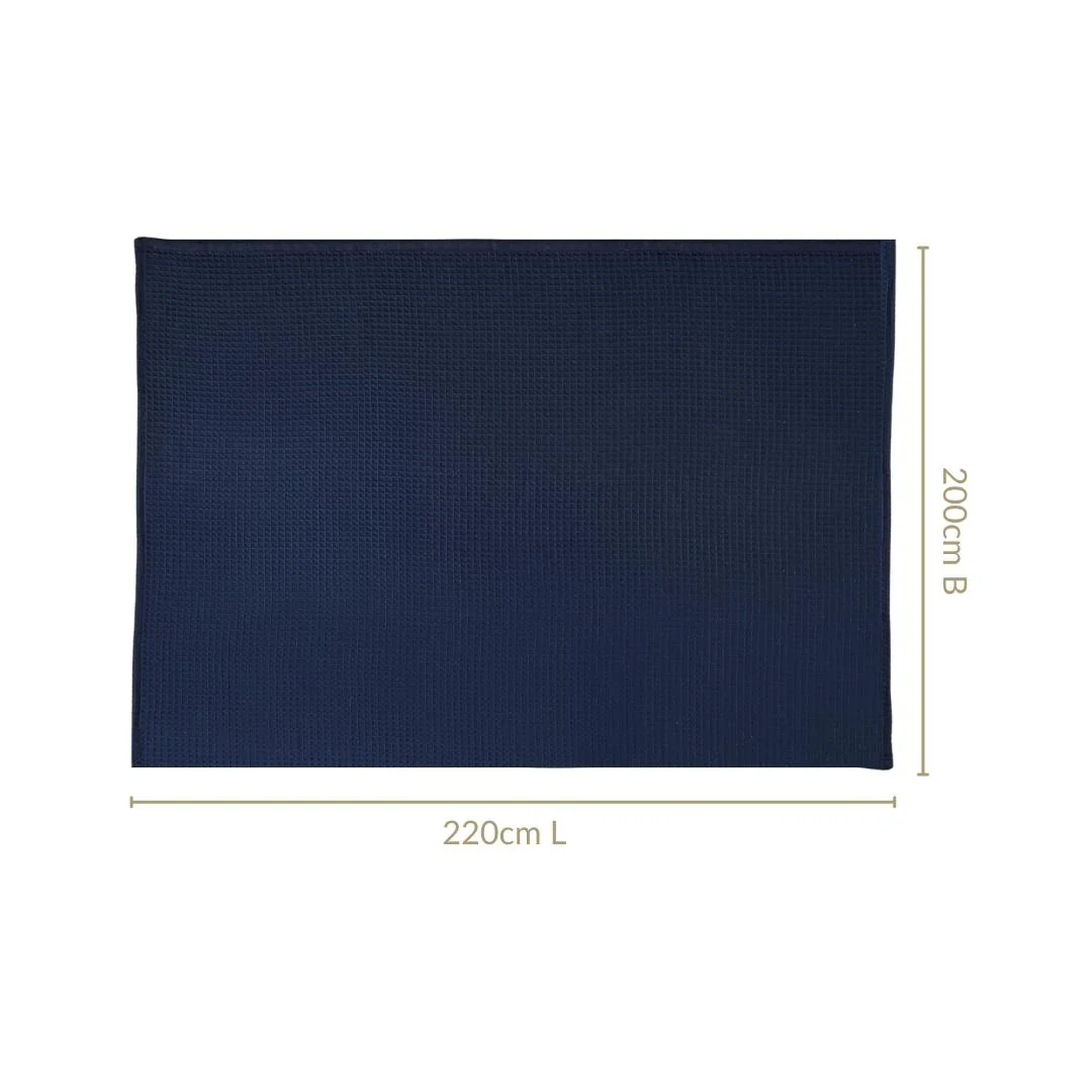 Combed Cotton Waffle Sofa Throw Blanket Deep Blue 220x200cm - Image 5