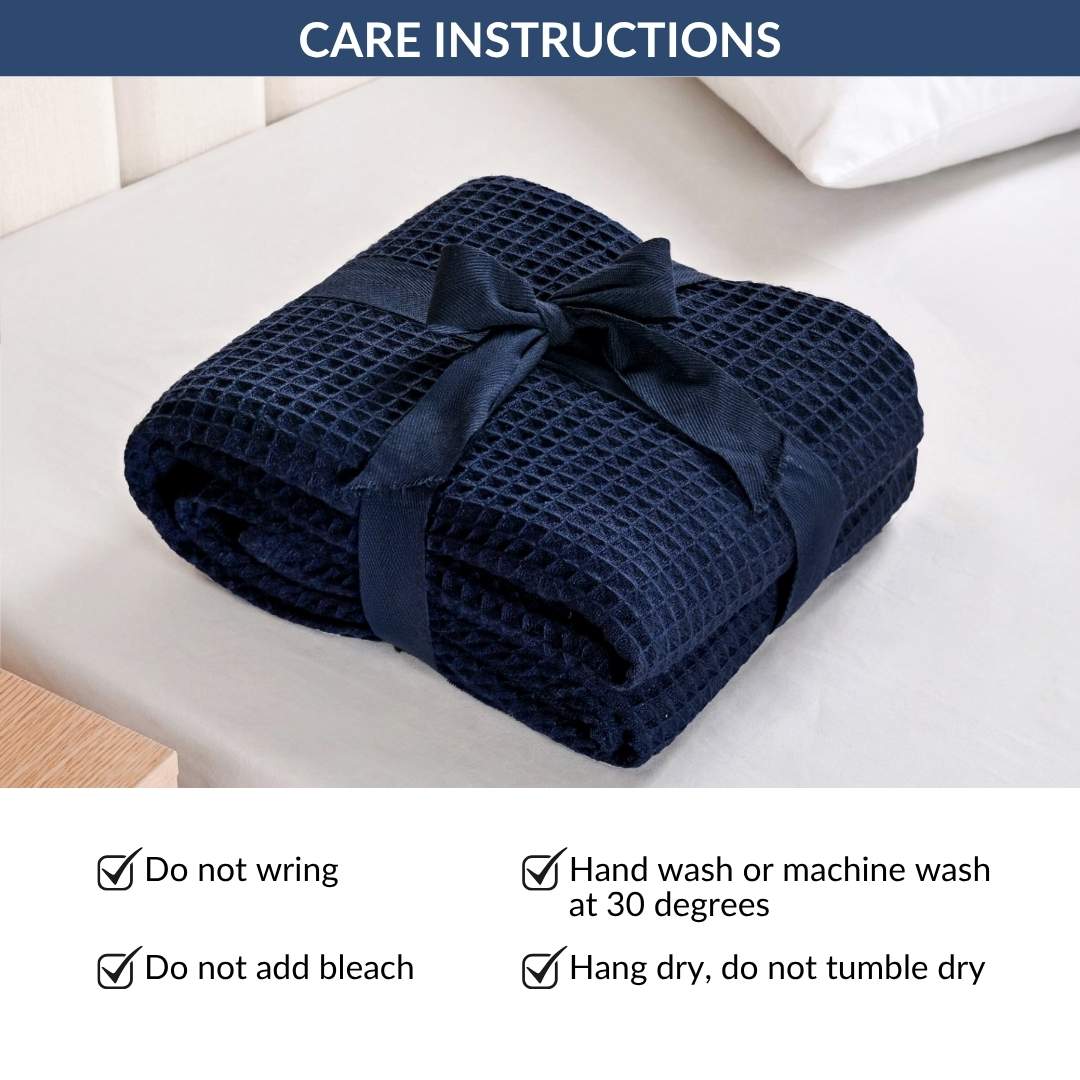 Combed Cotton Waffle Sofa Throw Blanket Deep Blue 220x200cm - Image 8