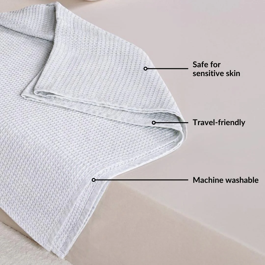 Combed Cotton Waffle Sofa Throw Blanket Light Grey 220x200cm - Image 4
