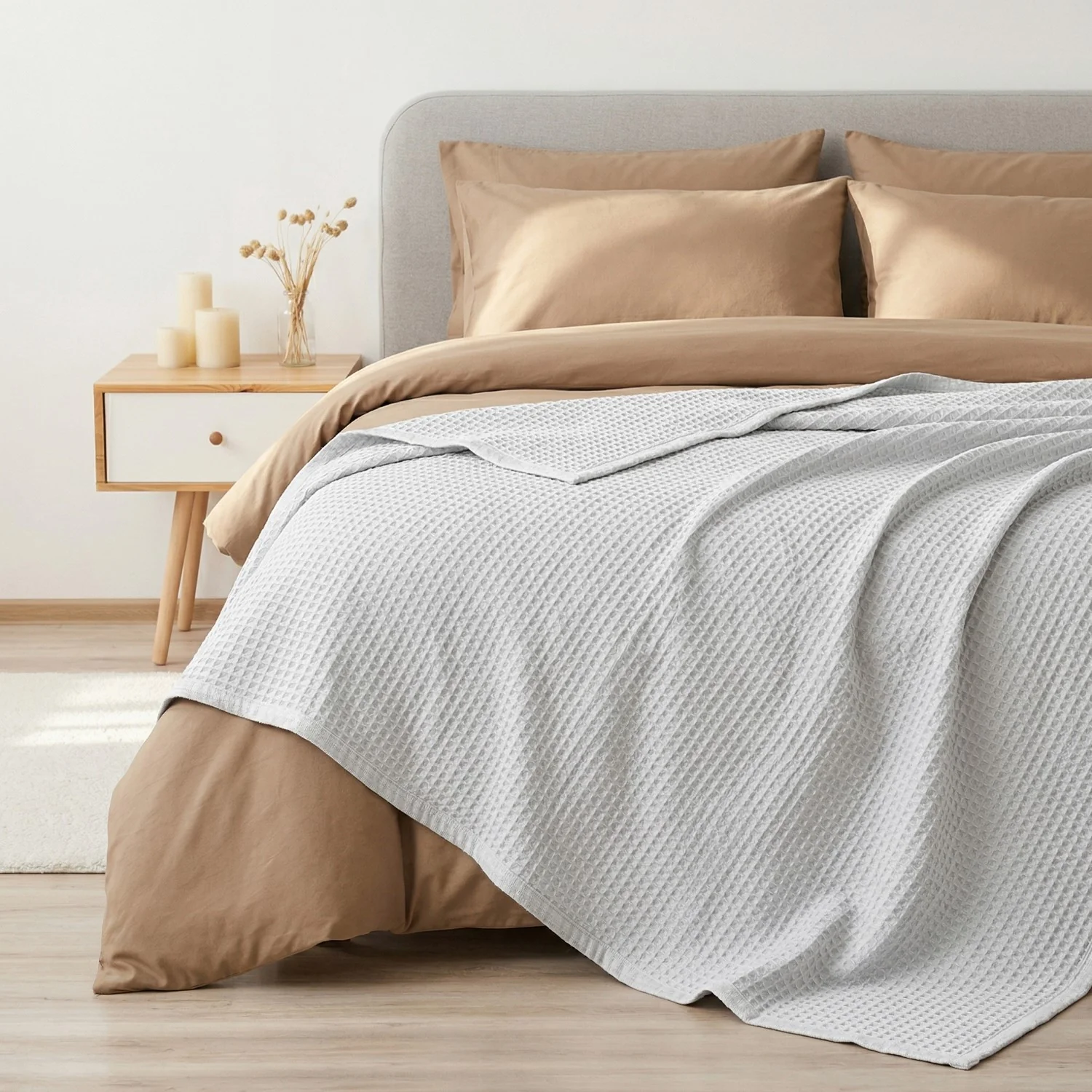 Combed Cotton Waffle Sofa Throw Blanket Light Grey 220x200cm - Image 9