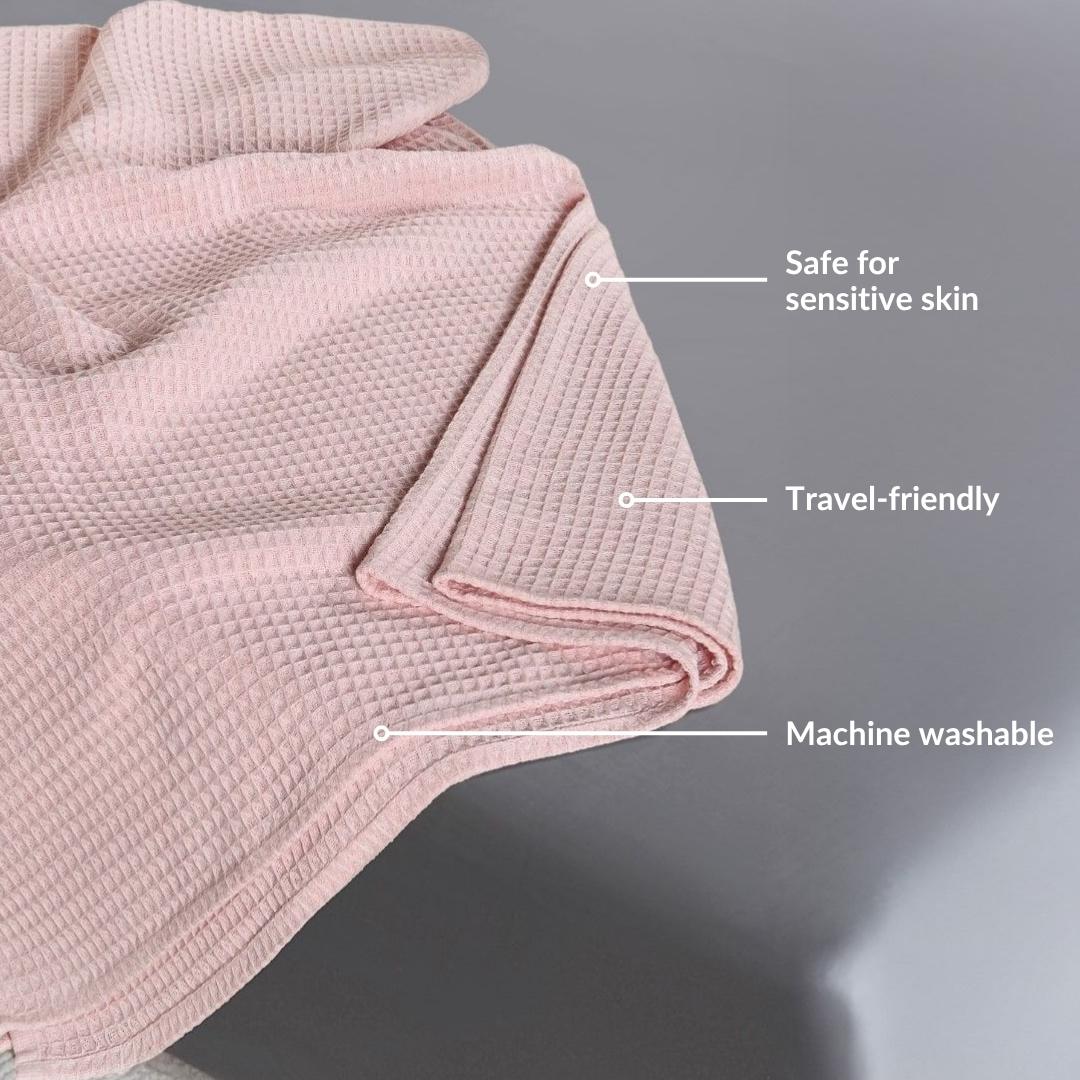 Combed Cotton Waffle Sofa Throw Blanket Pink 220x200cm - Image 3