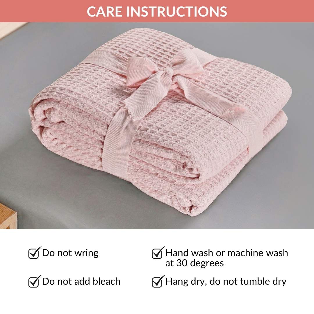 Combed Cotton Waffle Sofa Throw Blanket Pink 220x200cm - Image 7