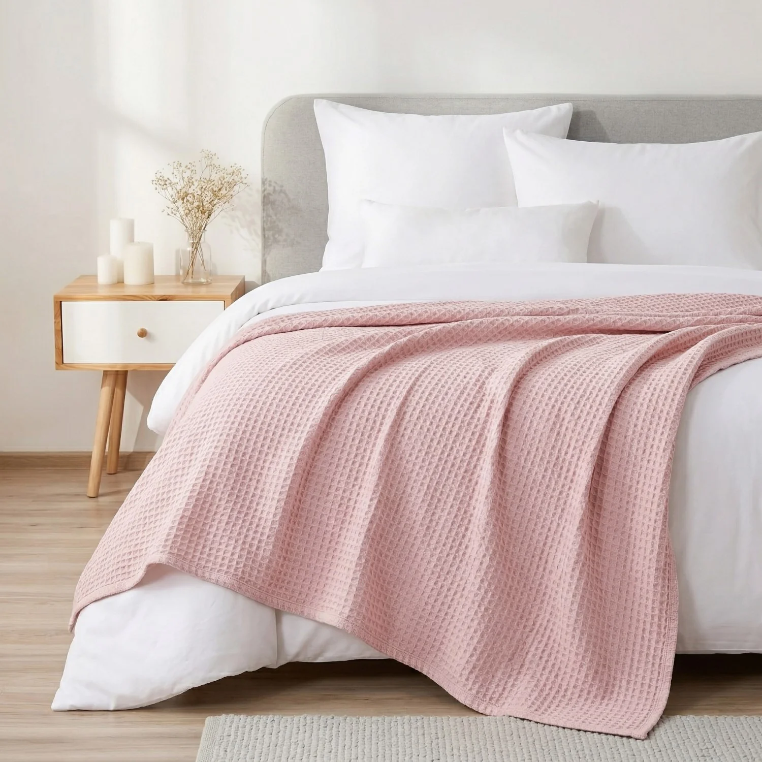 Combed Cotton Waffle Sofa Throw Blanket Pink 220x200cm - Image 8