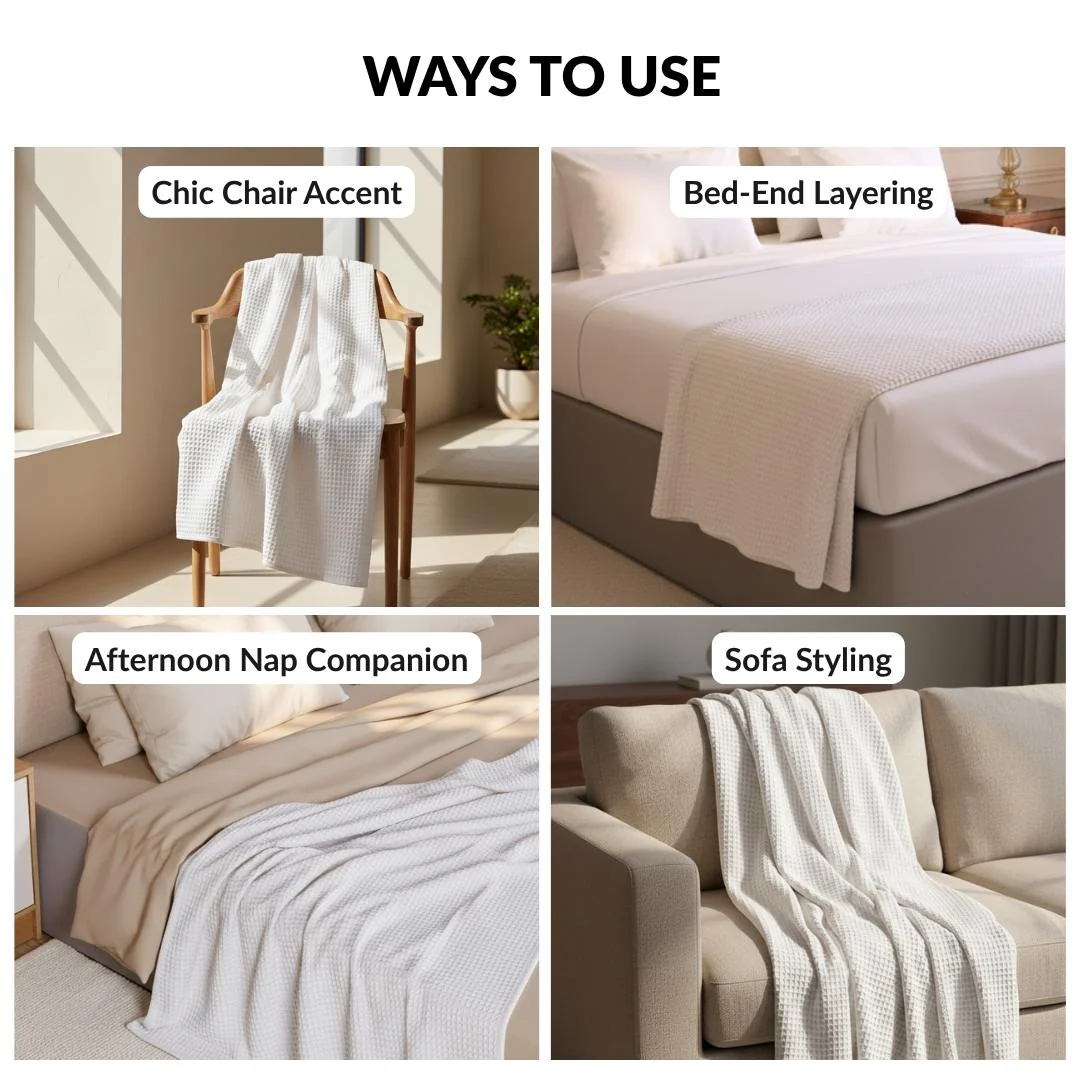 Combed Cotton Waffle Sofa Throw Blanket Pristine White 220x200cm - Image 6