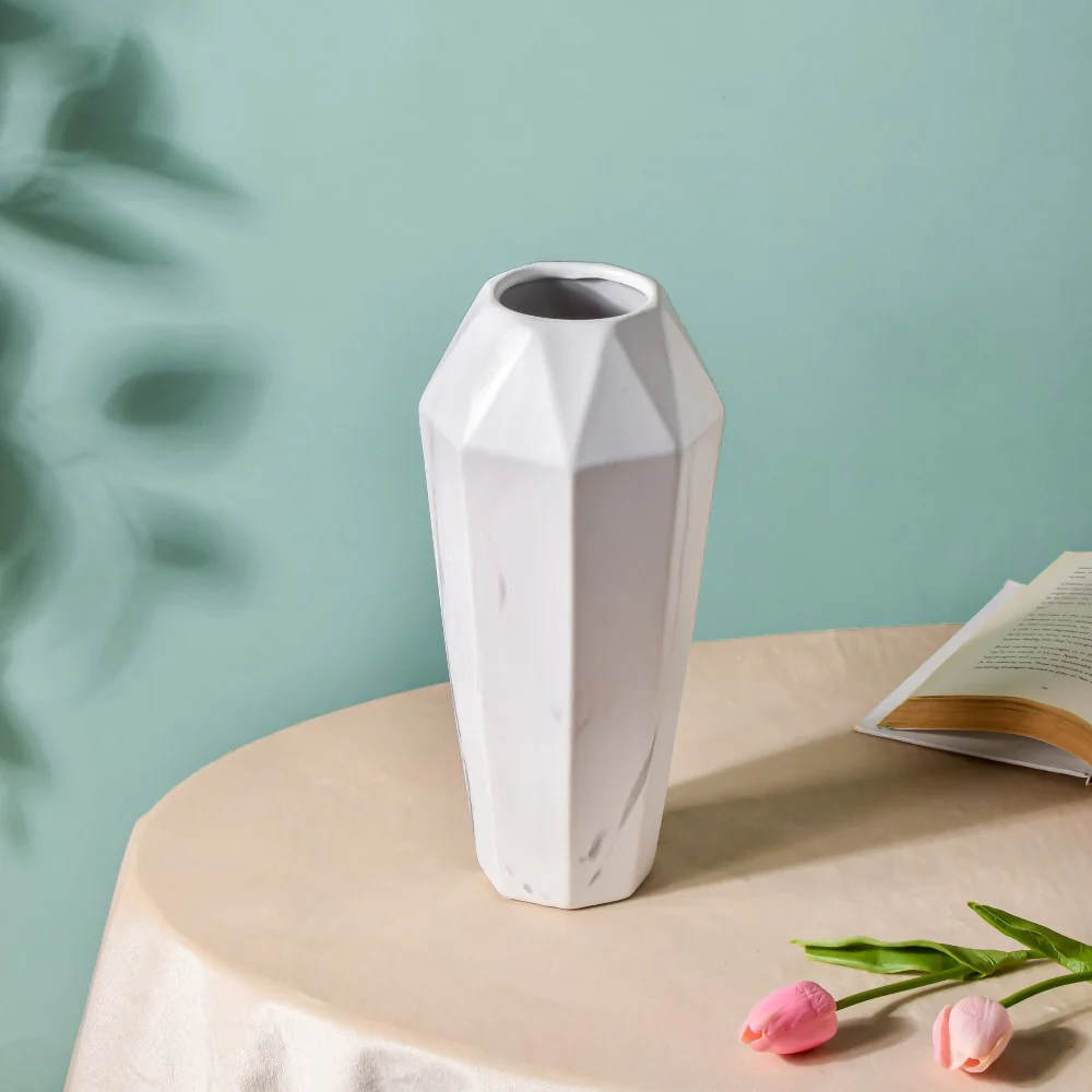 Contemporary Ceramic Marble Pattern Vase White - Image 3