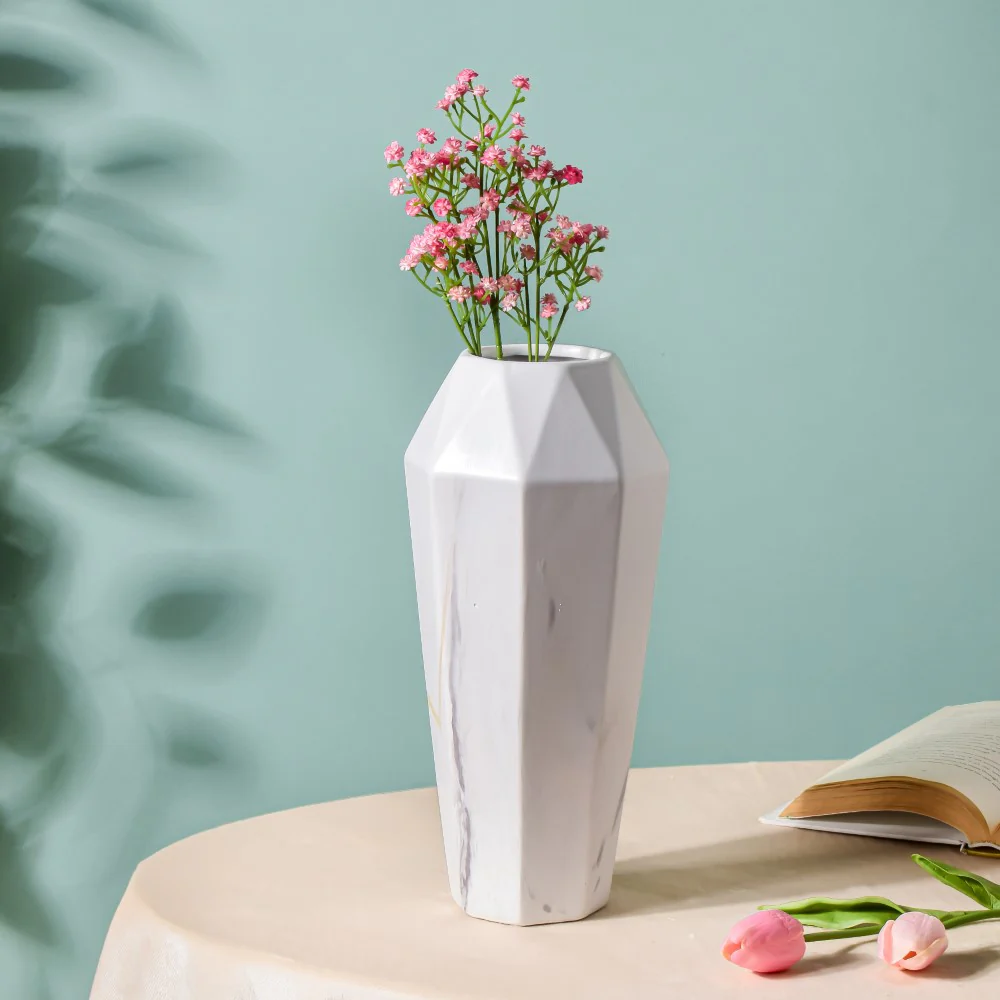 Contemporary Ceramic Marble Pattern Vase White - Image 4