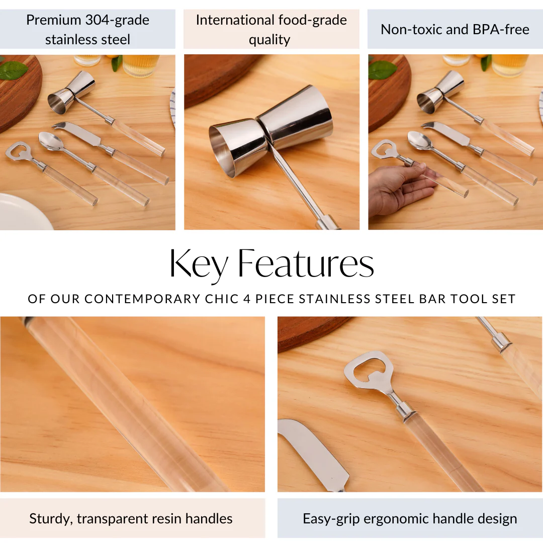 Contemporary Chic 4 Piece Stainless Steel Bar Tool Set - Image 6