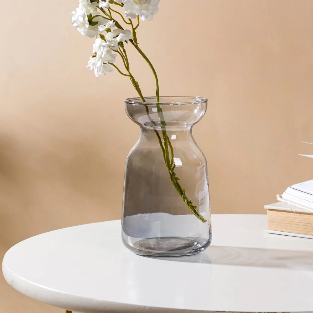 Contemporary Glass Flower Vase Grey - Image 3