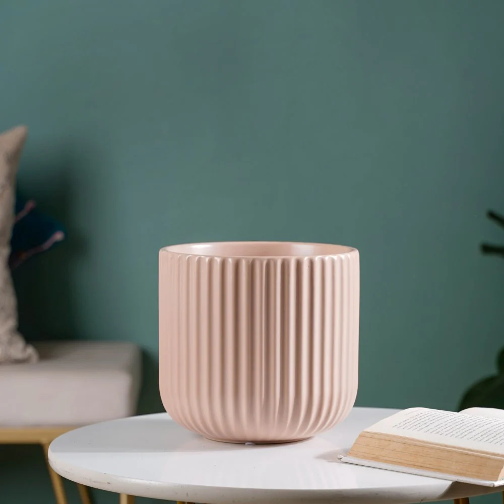 Contemporary Pastel Ribbed Vase Beige - Image 4