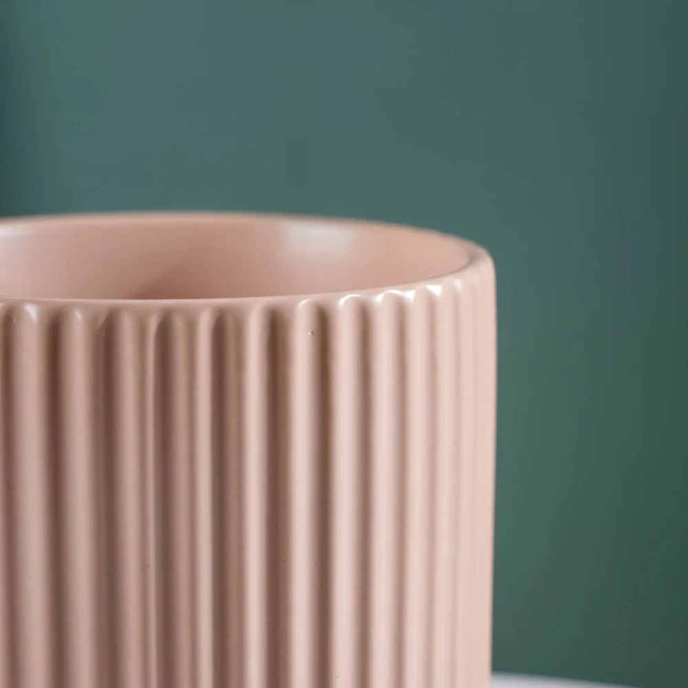 Contemporary Pastel Ribbed Vase Beige - Image 5