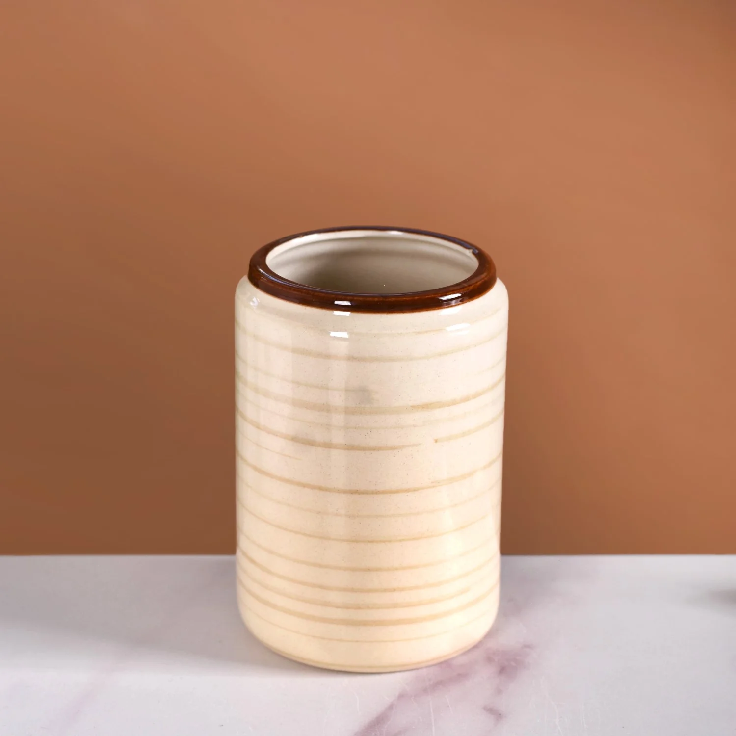 Contemporary Stoneware Bath Set Of 2 Beige Brown - Image 8