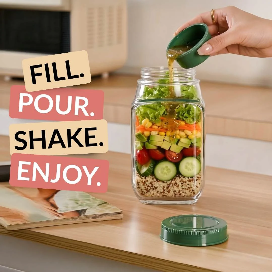 Convertible Salad Pod Jar Bowl With Cup Set Of 2 Leakproof 1200ml - Image 8
