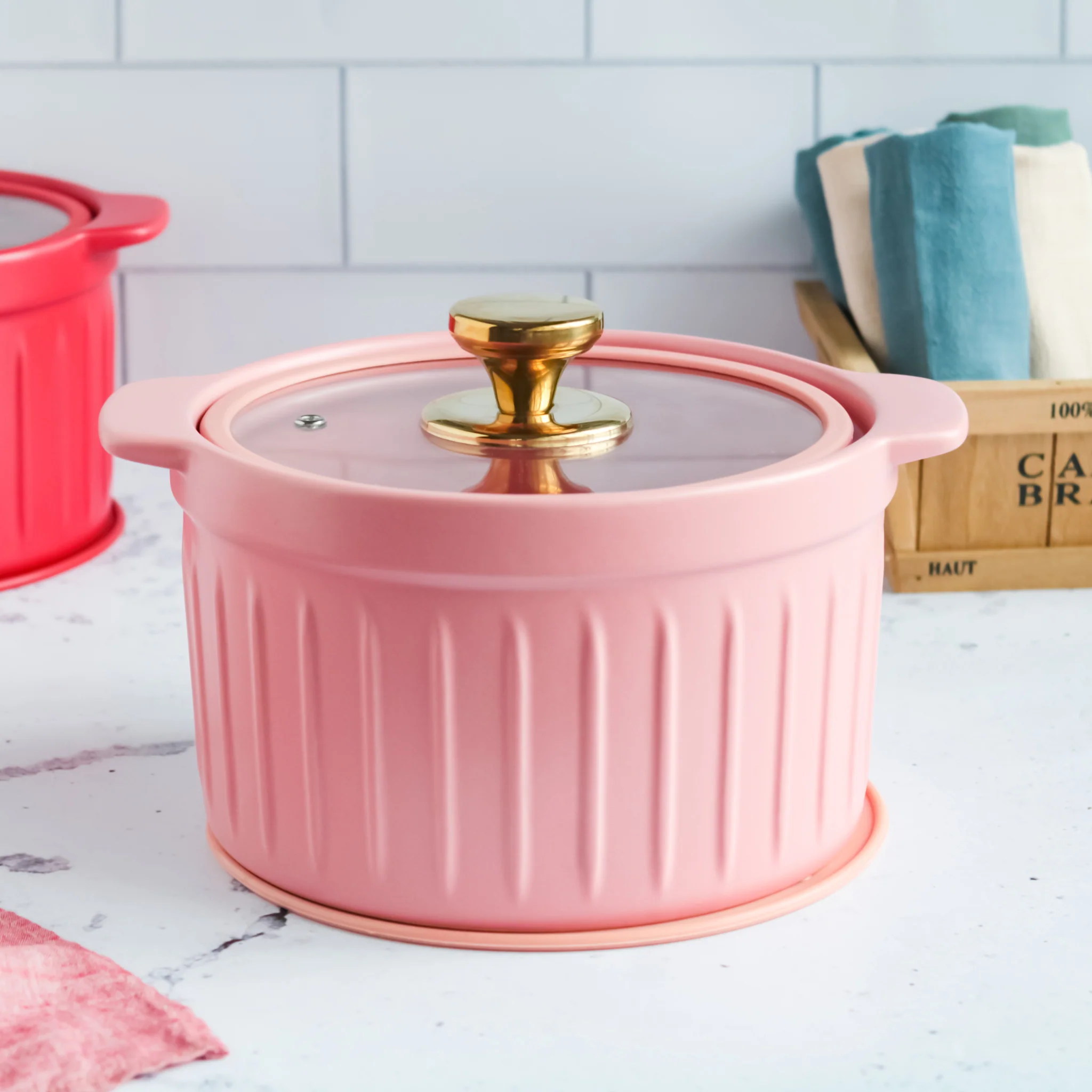 Cooking Pot with Glass Lid Pink - Image 3