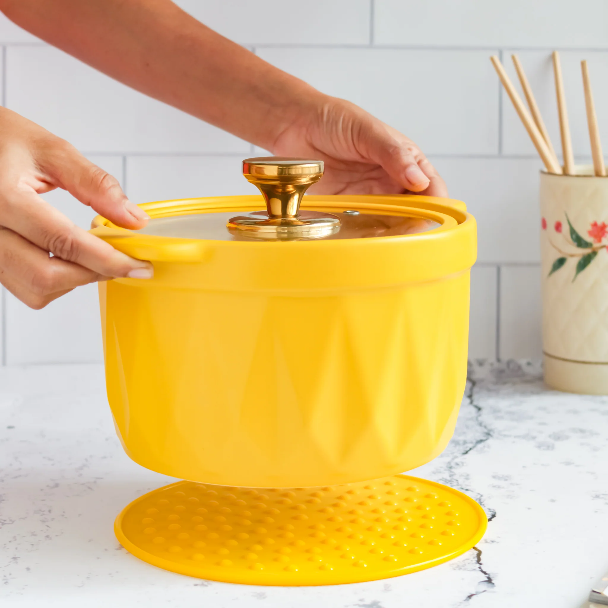 Cooking Pot with Lid Yellow - Image 2