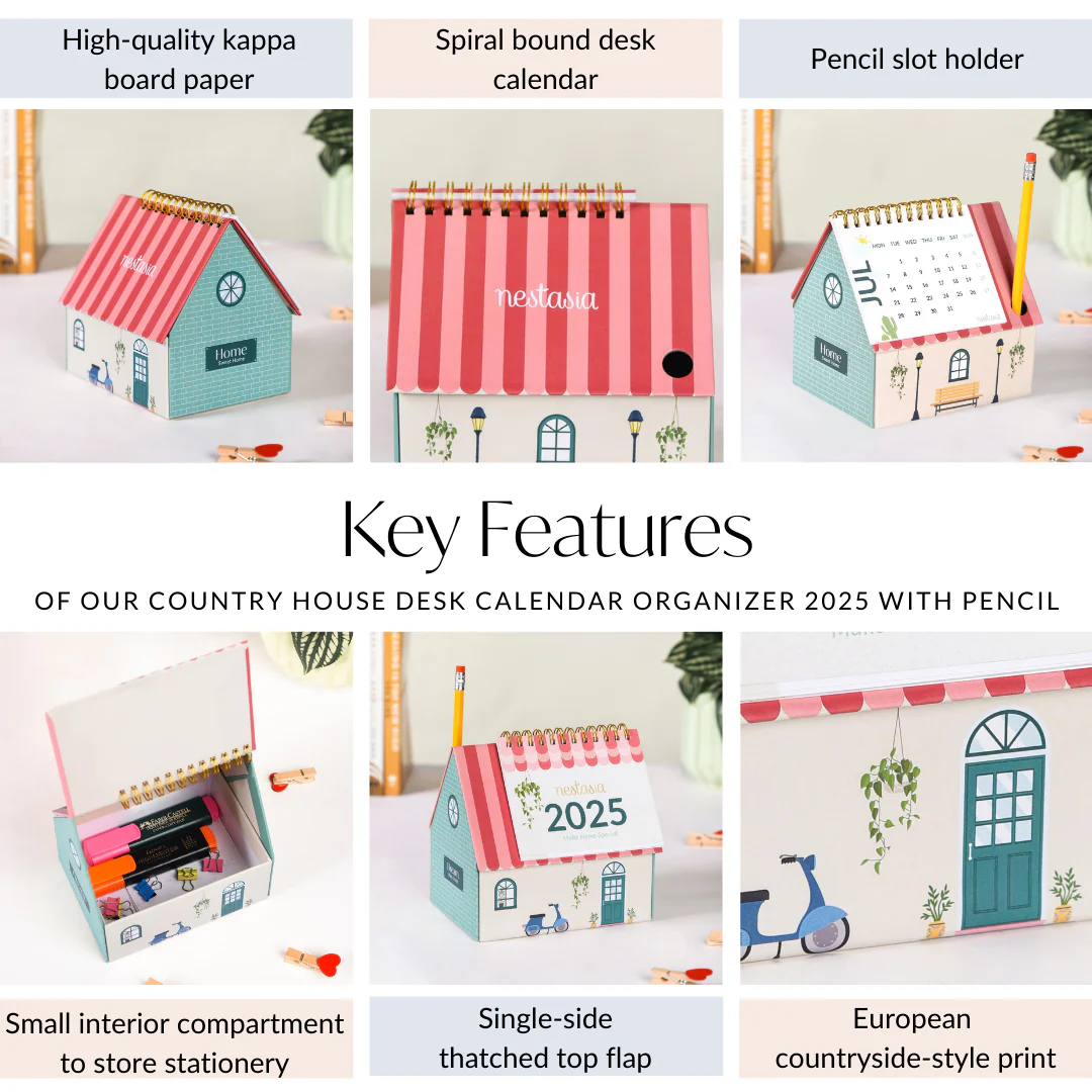 Country House Desk Calendar Organizer 2025 With Pencil - Image 7