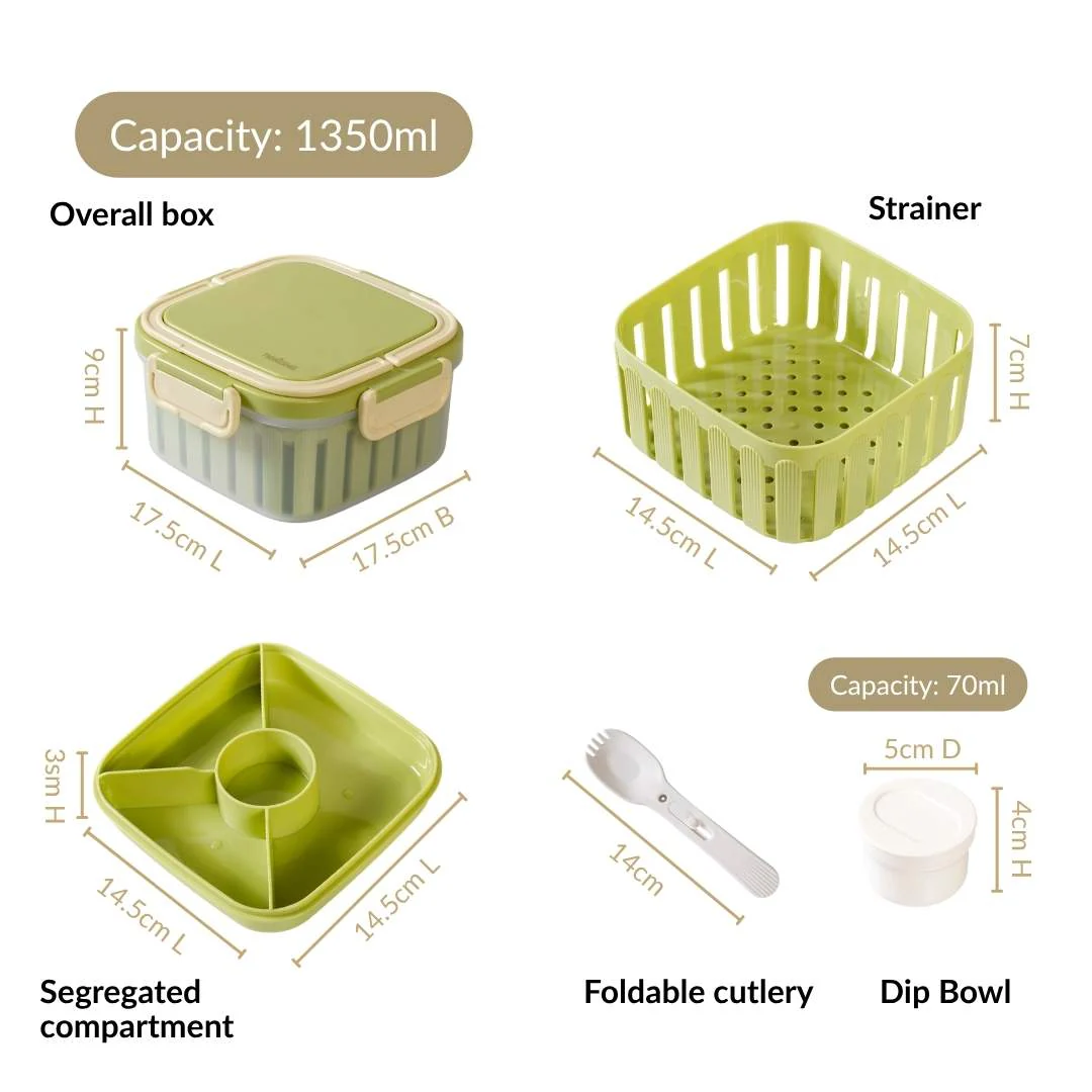 Crispo Salad Box With Dressing Cup And Spoon Green 1350ml - Image 3