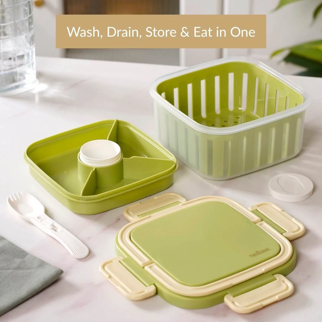 Crispo Salad Box With Dressing Cup And Spoon Green 1350ml - Image 4