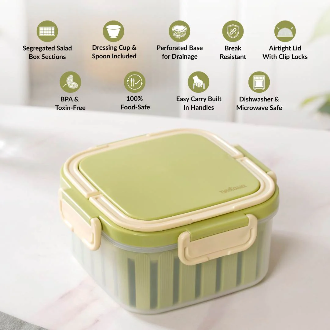 Crispo Salad Box With Dressing Cup And Spoon Green 1350ml - Image 5