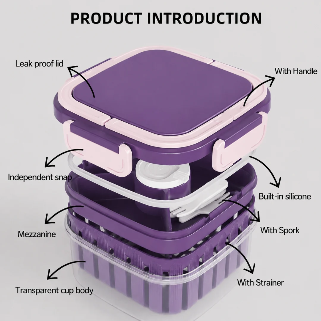 Crispo Salad Box With Dressing Cup And Spoon Purple 1350ml - Image 4