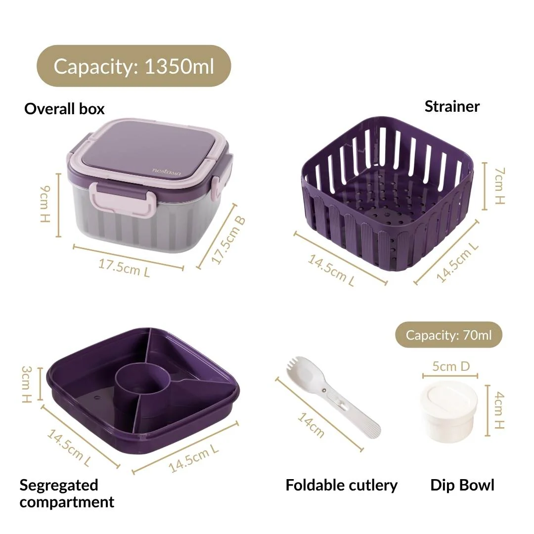 Crispo Salad Box With Dressing Cup And Spoon Purple 1350ml - Image 6