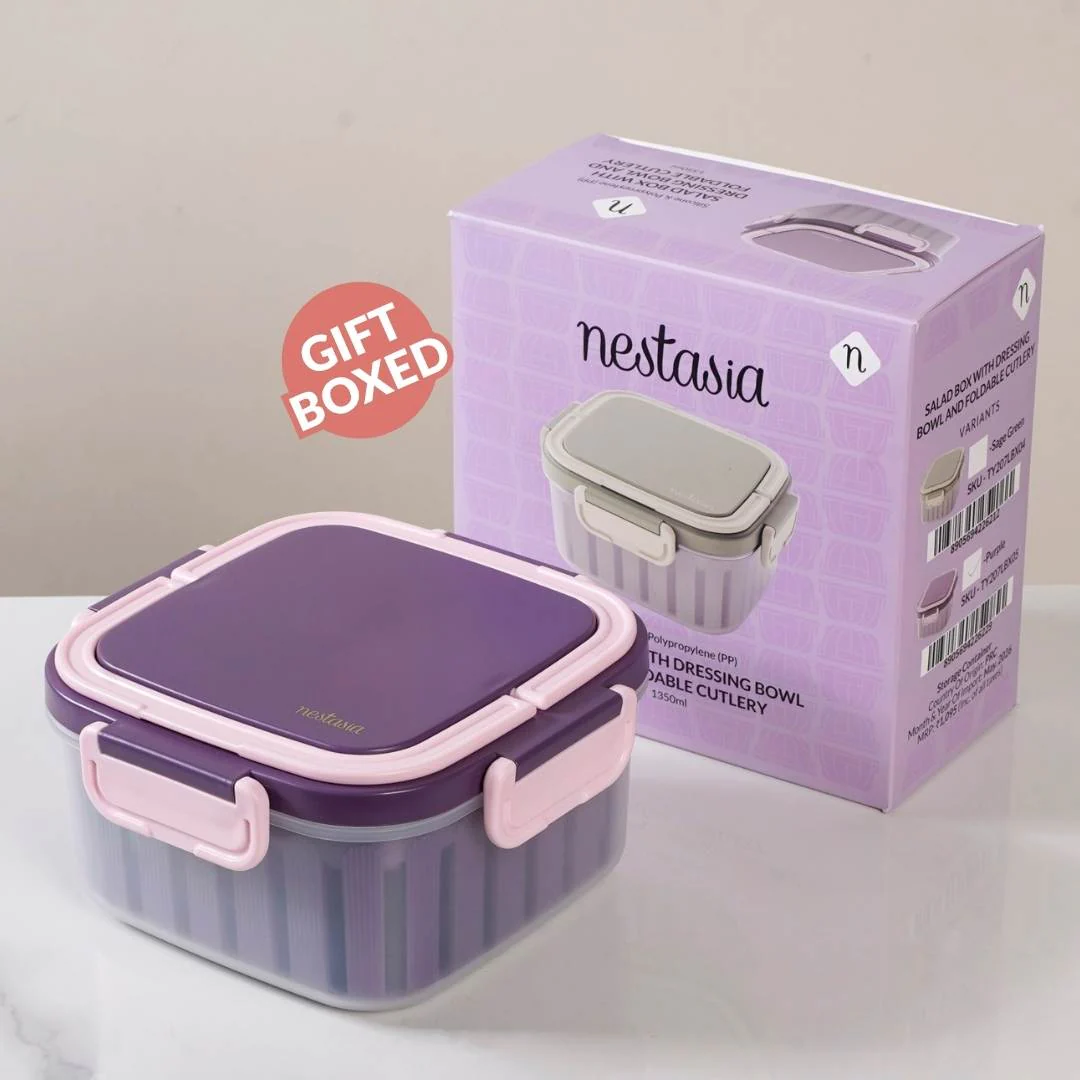 Crispo Salad Box With Dressing Cup And Spoon Purple 1350ml - Image 9