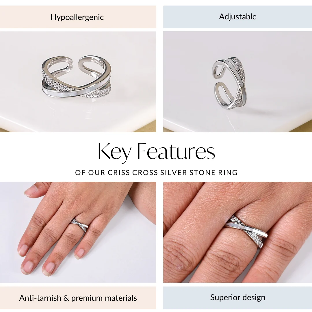 Criss Cross Silver Stone Ring - Image 4