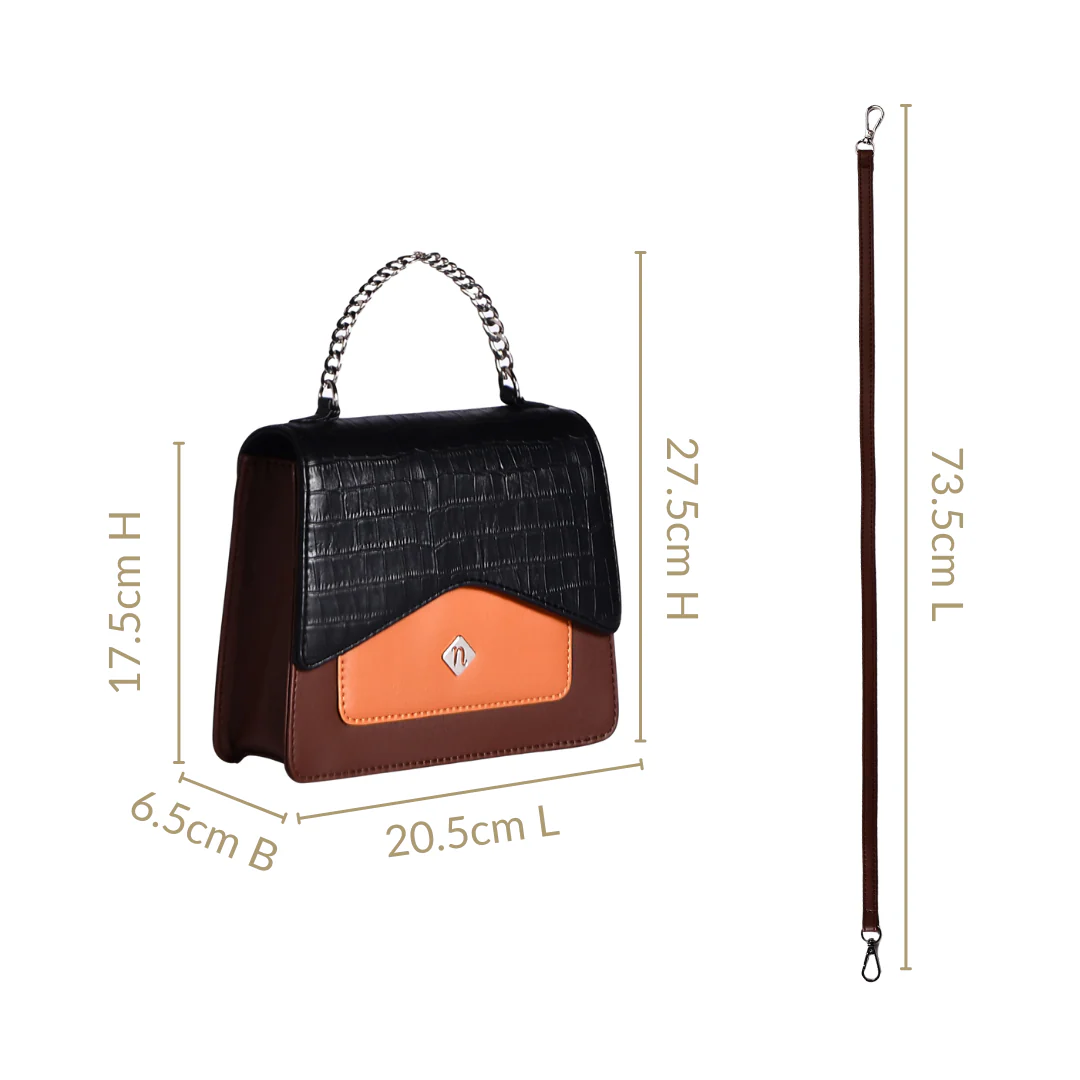 Croco Brown And Orange Handheld Bag - Image 4