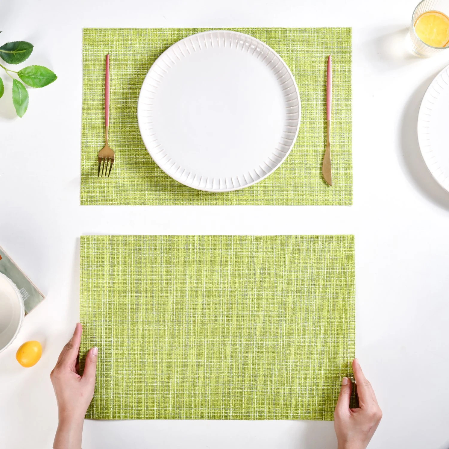 Crosshatch Green Placemat Set Of 6 - Image 3