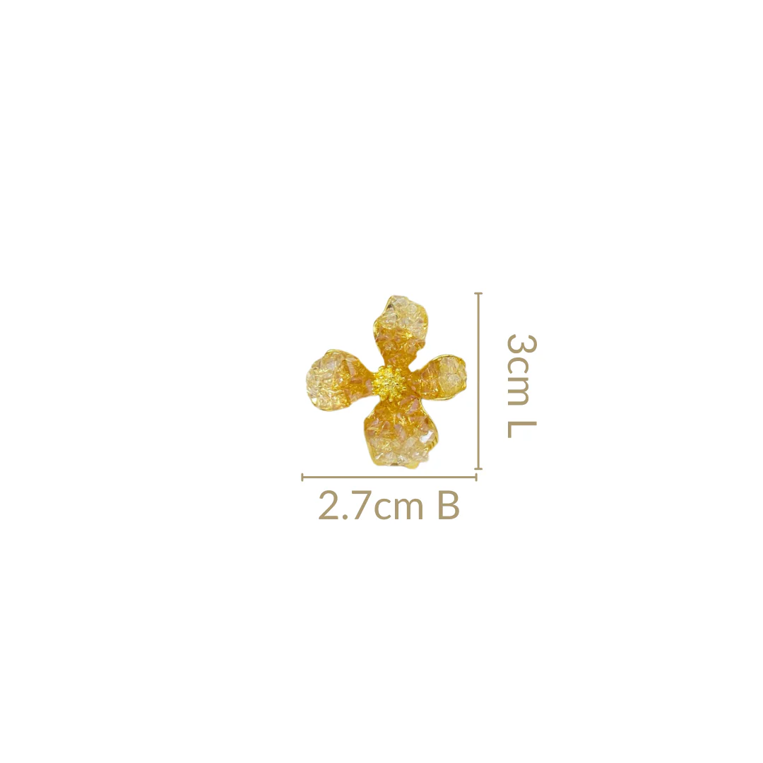 Crystal Textured Amber Floral Stud Earrings - Image 3
