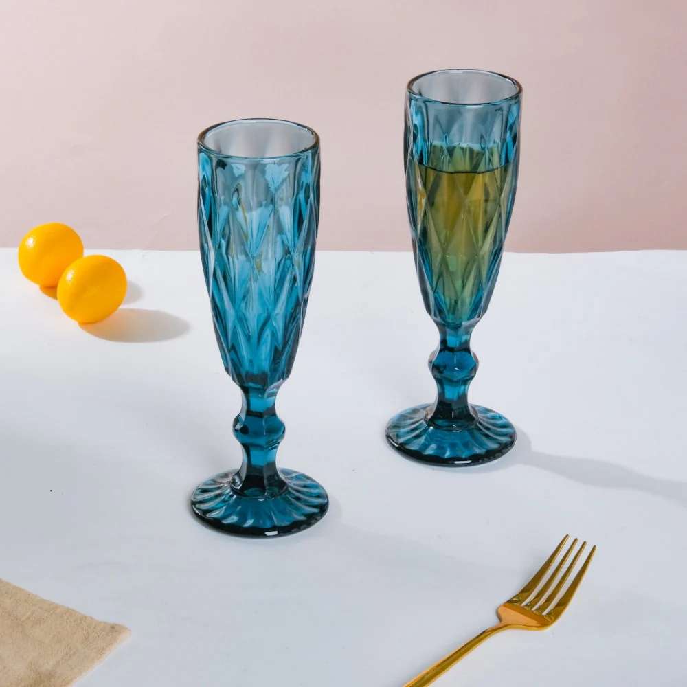 Crystal Textured Champagne Glass Blue Set Of 6 150 ml - Image 6