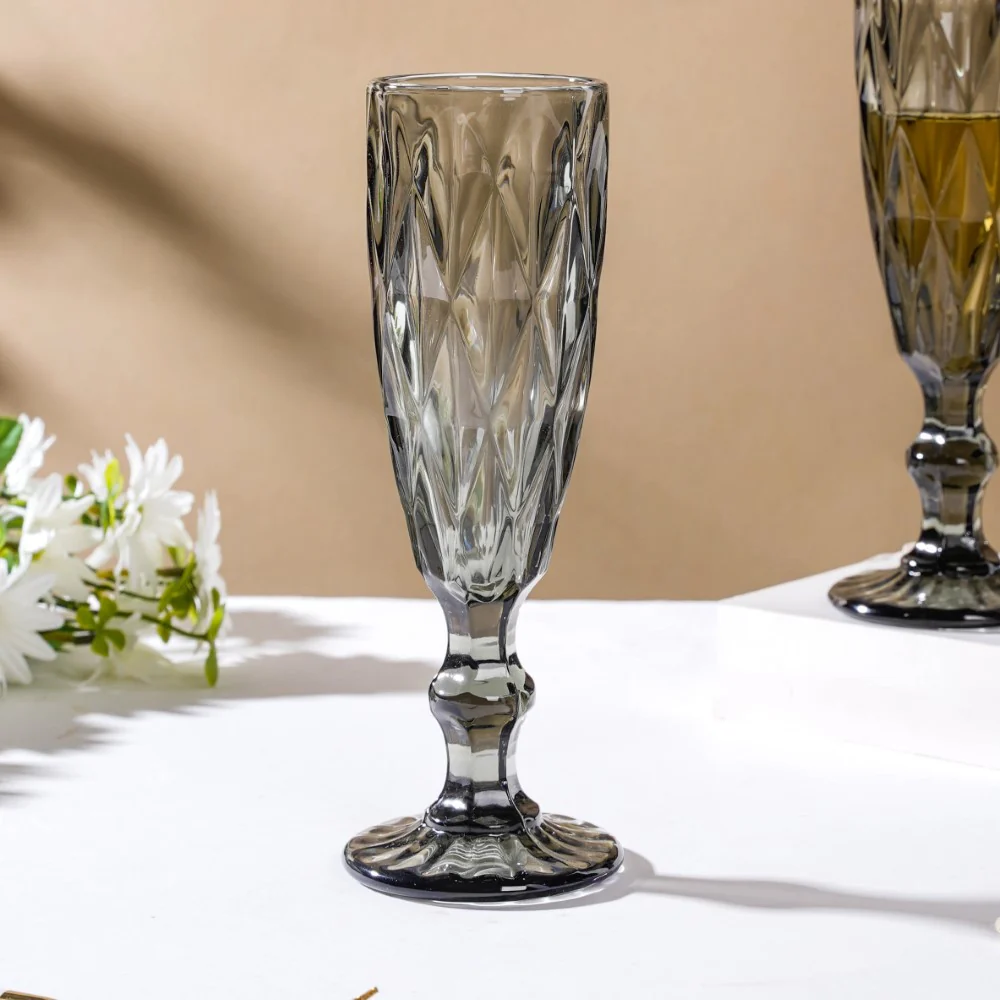 Crystal Textured Champagne Glass Grey Set Of 6 150 ml - Image 6