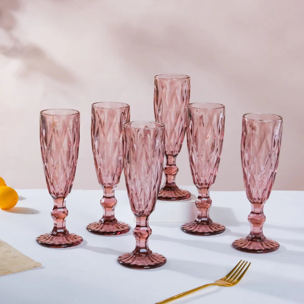 Crystal Textured Champagne Glass Mauve Set Of 6 150 ml - Image 3