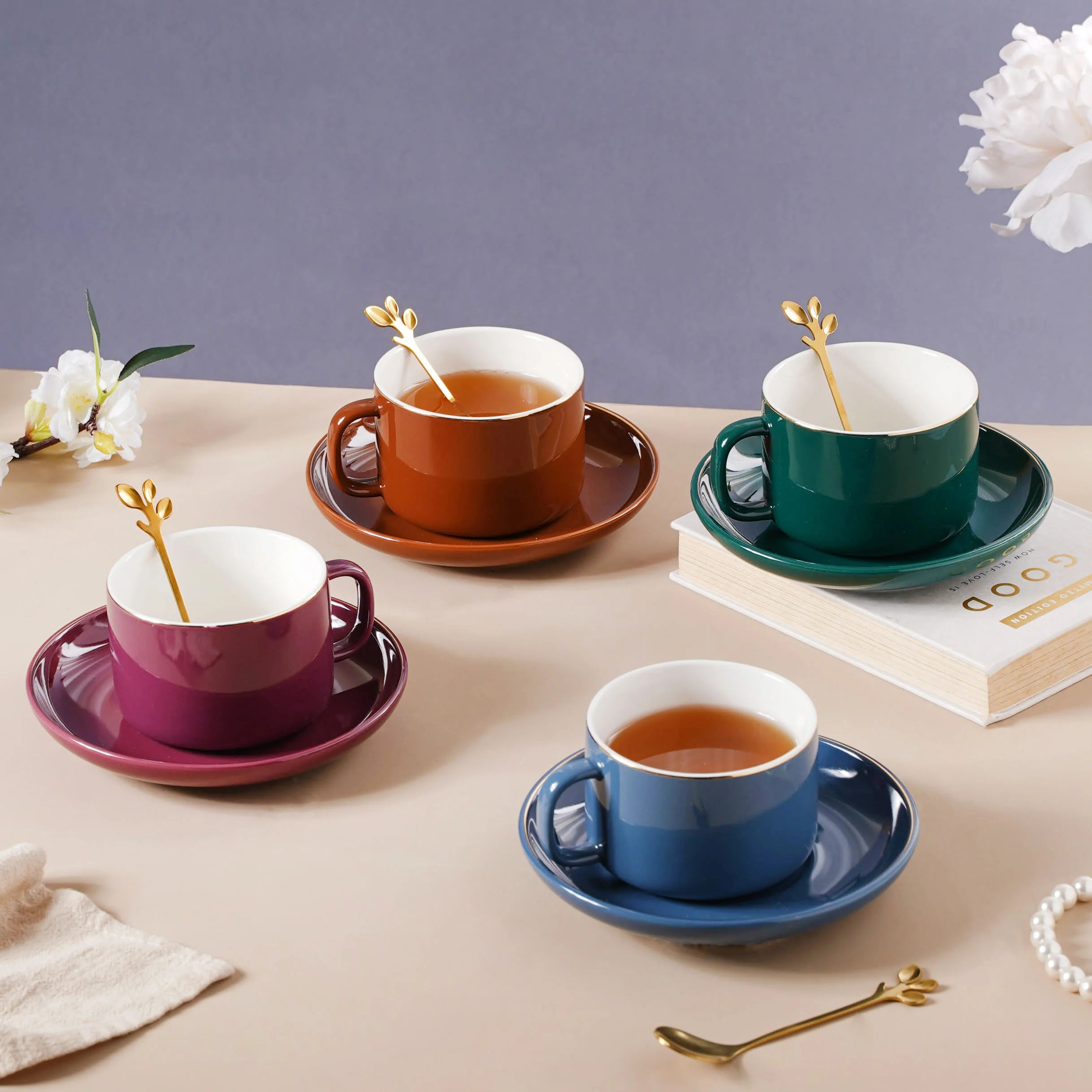 Cup And Saucer With Leaf Spoon - Image 8