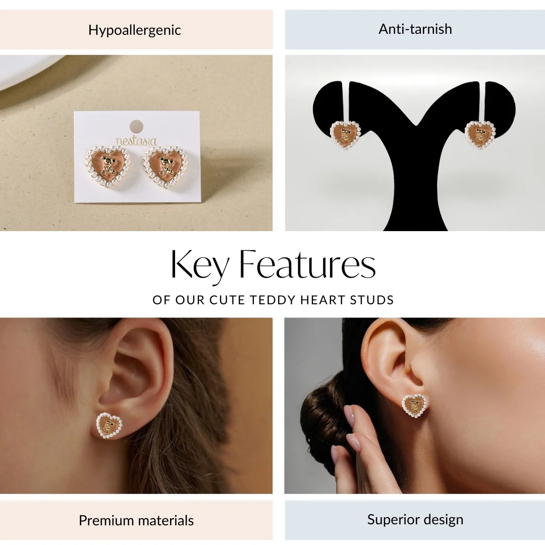Cute Teddy Heart Studs - Image 4