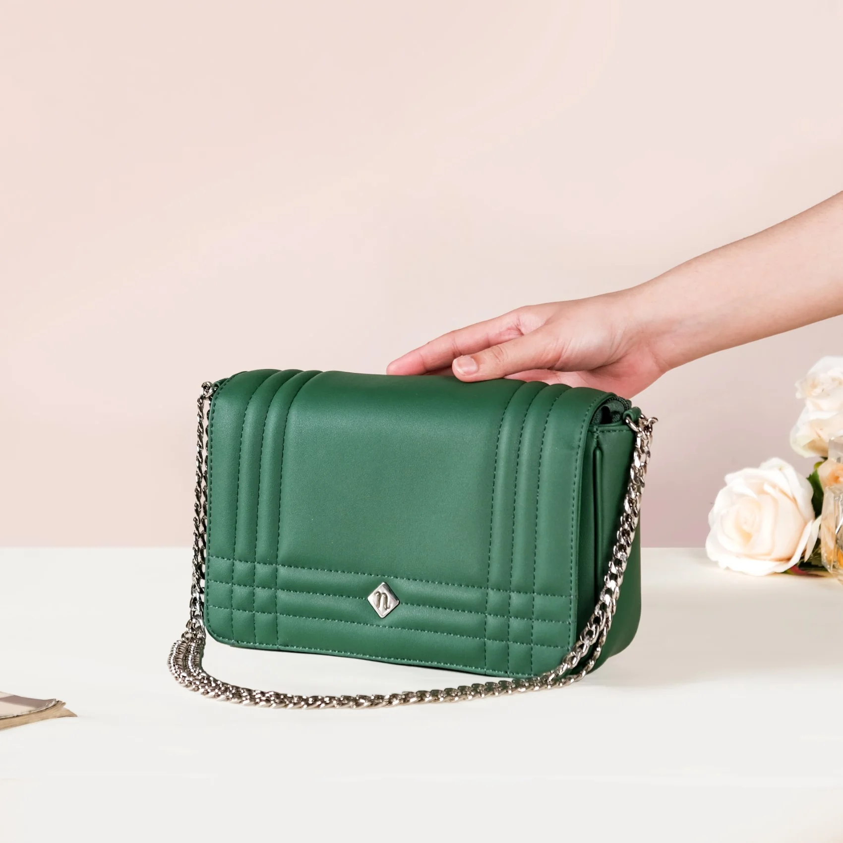 Cypress Green Cross Body Shoulder Bag With Chain - Image 8