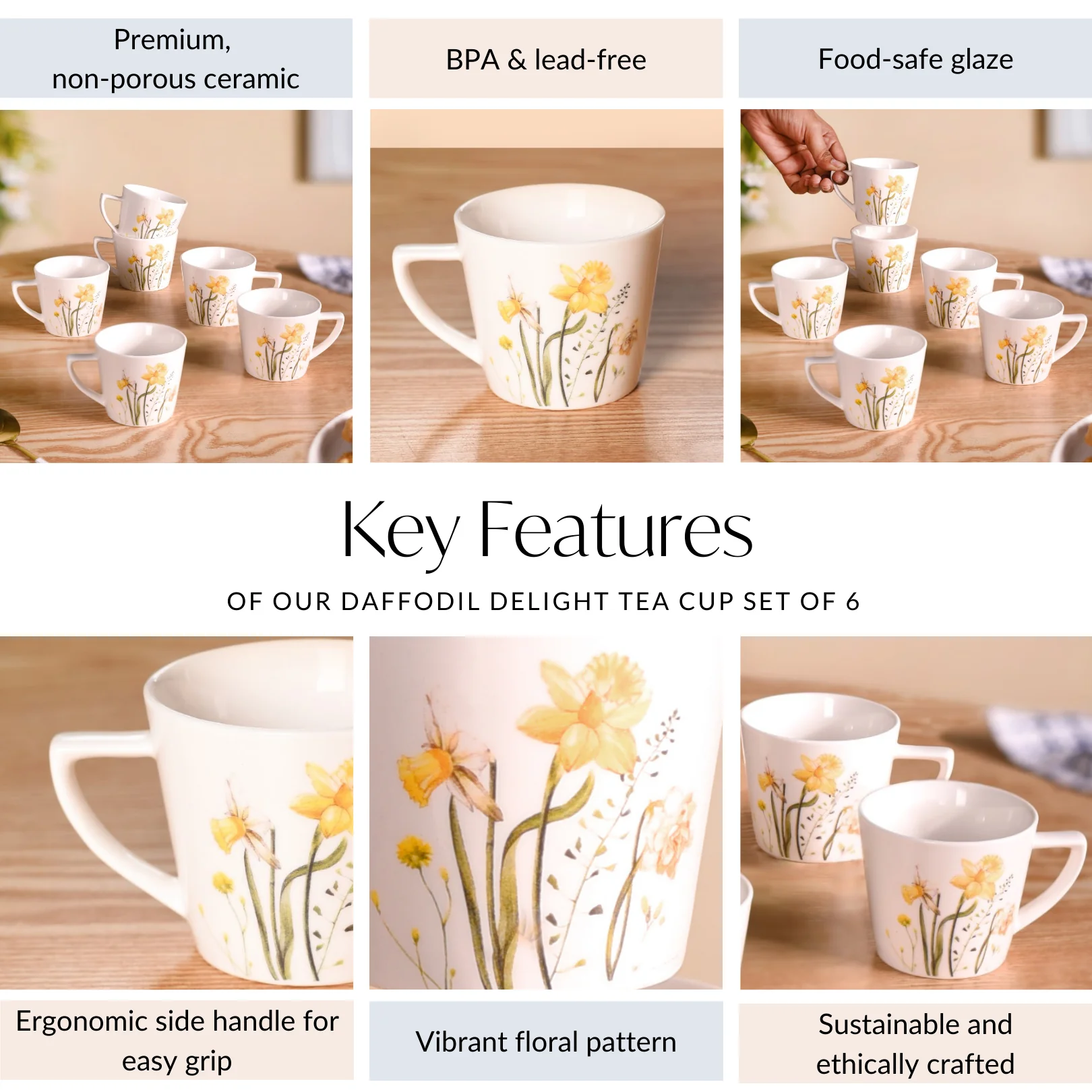 Daffodil Delight Tea Cup Set Of 6 150ml - Image 5