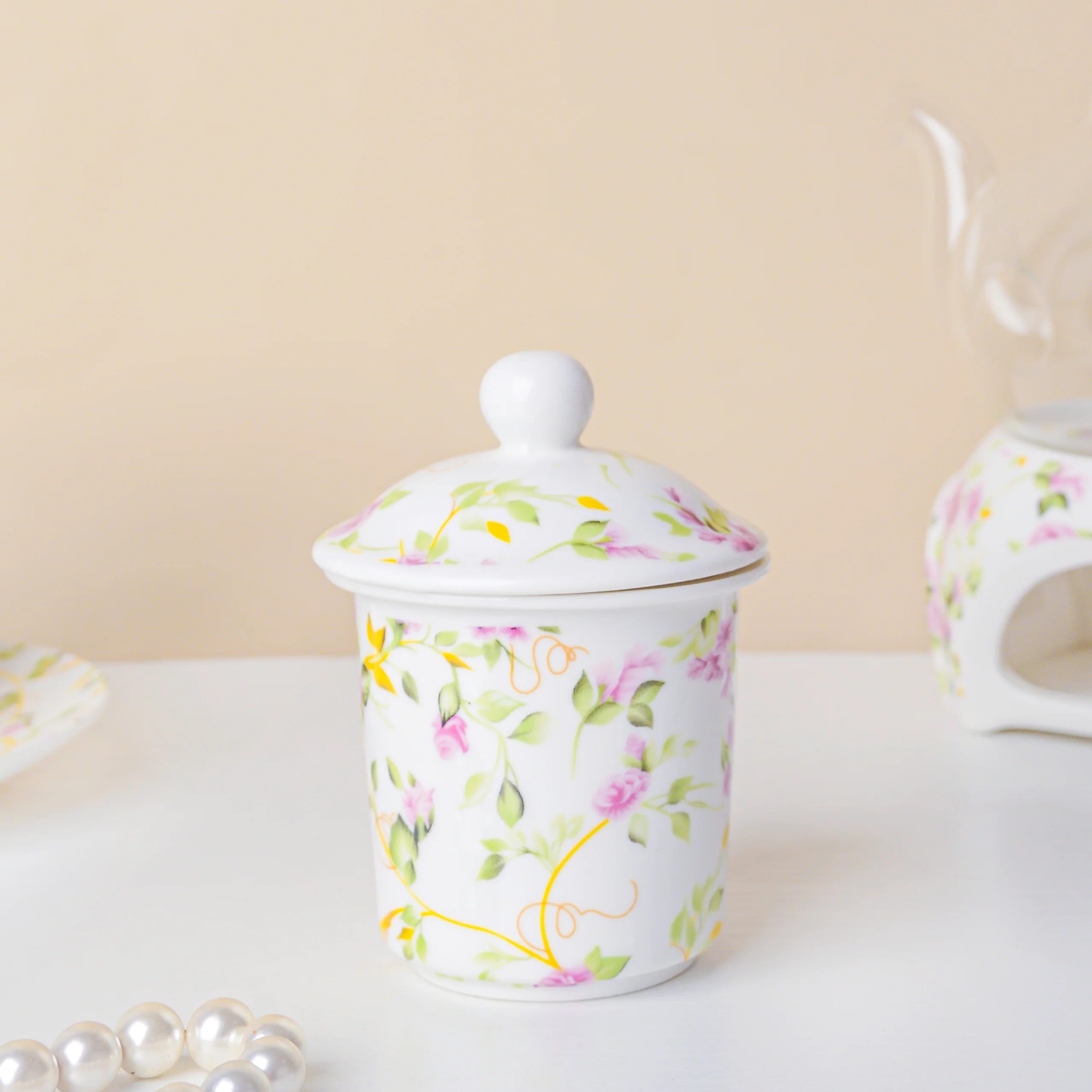 Daffodil Yellow And Pink Glass Teapot With Warmer Base 700 ml - Image 9
