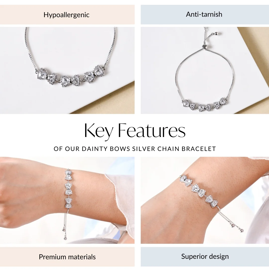 Dainty Bows Silver Chain Bracelet - Image 4