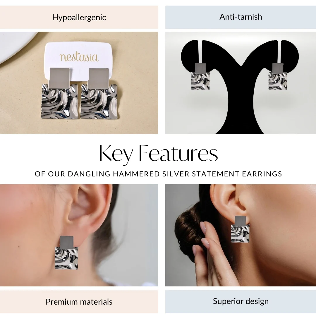 Dangling Hammered Silver Statement Earrings - Image 4