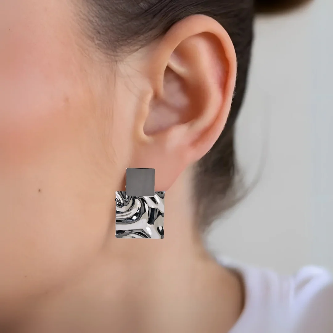 Dangling Hammered Silver Statement Earrings - Image 5