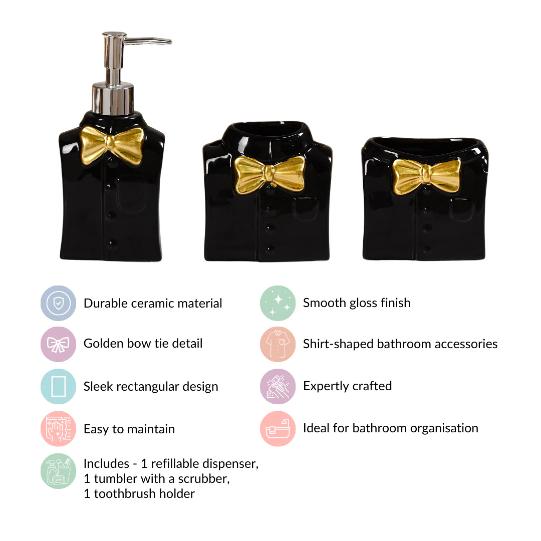 Dapper Shirt With Bow Ceramic Bath Set Of 3 Black - Image 5