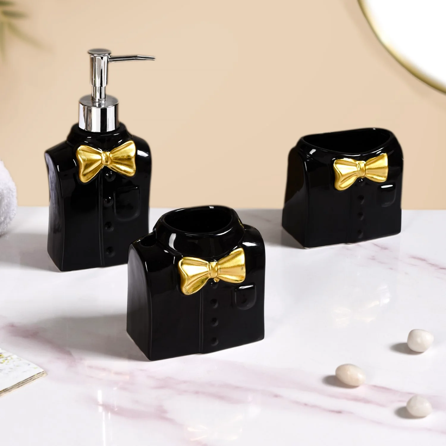 Dapper Shirt With Bow Ceramic Bath Set Of 3 Black - Image 9