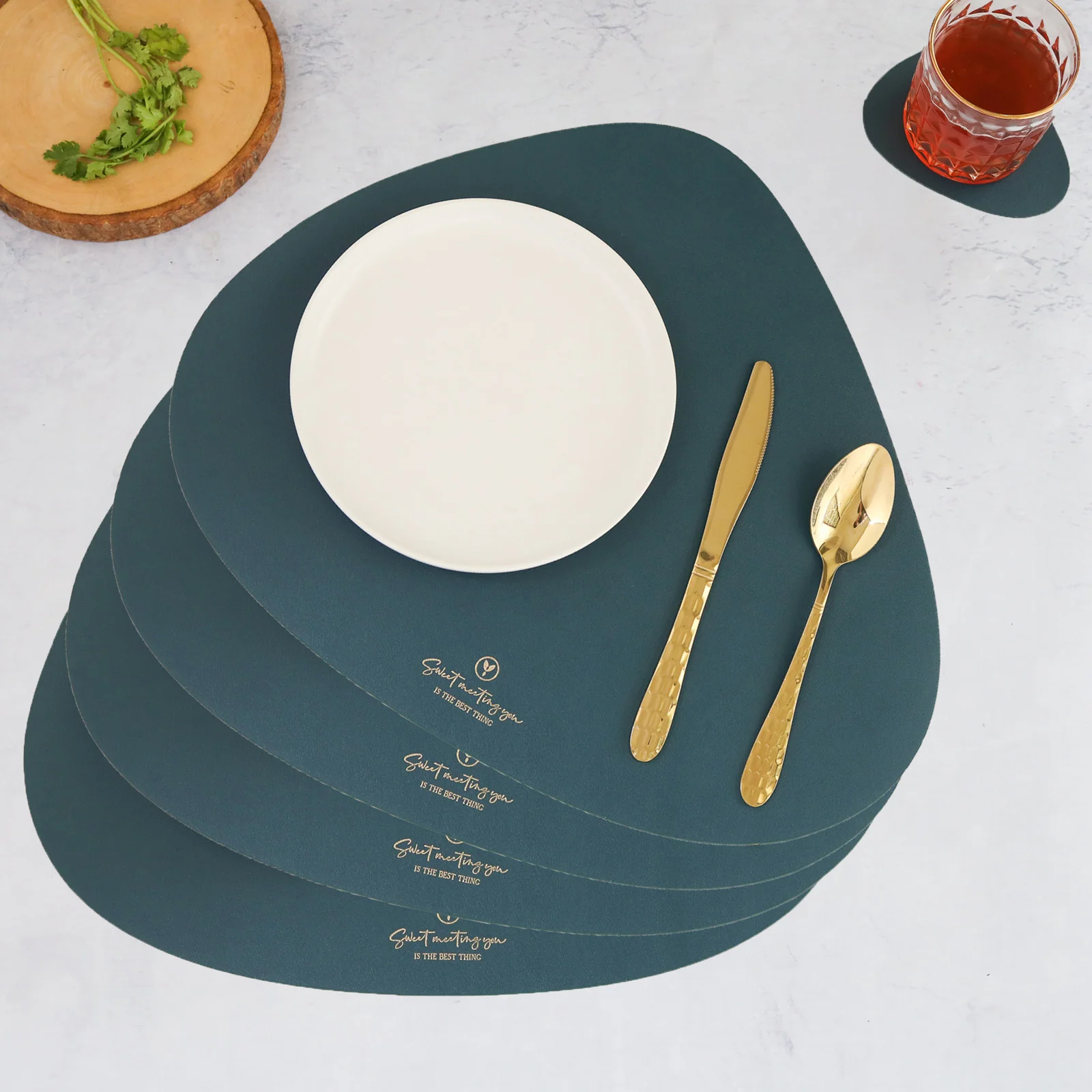 Dark Green Leather Dinner Mat Set of 4 - Image 3