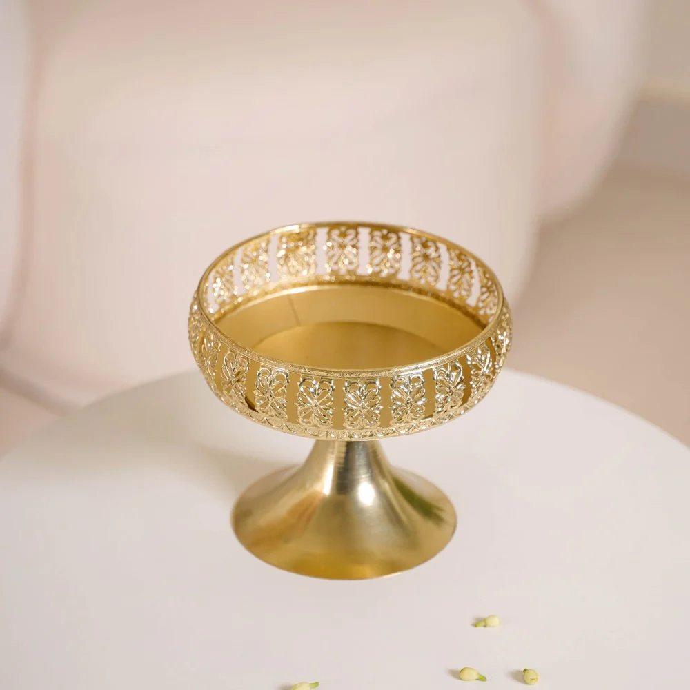 Decorative Bowl With Pedestal Gold Small - Image 13