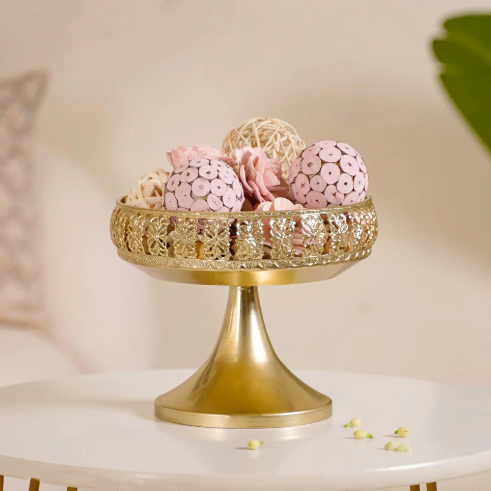Decorative Fruit Bowl With Stand Gold Large - Image 3