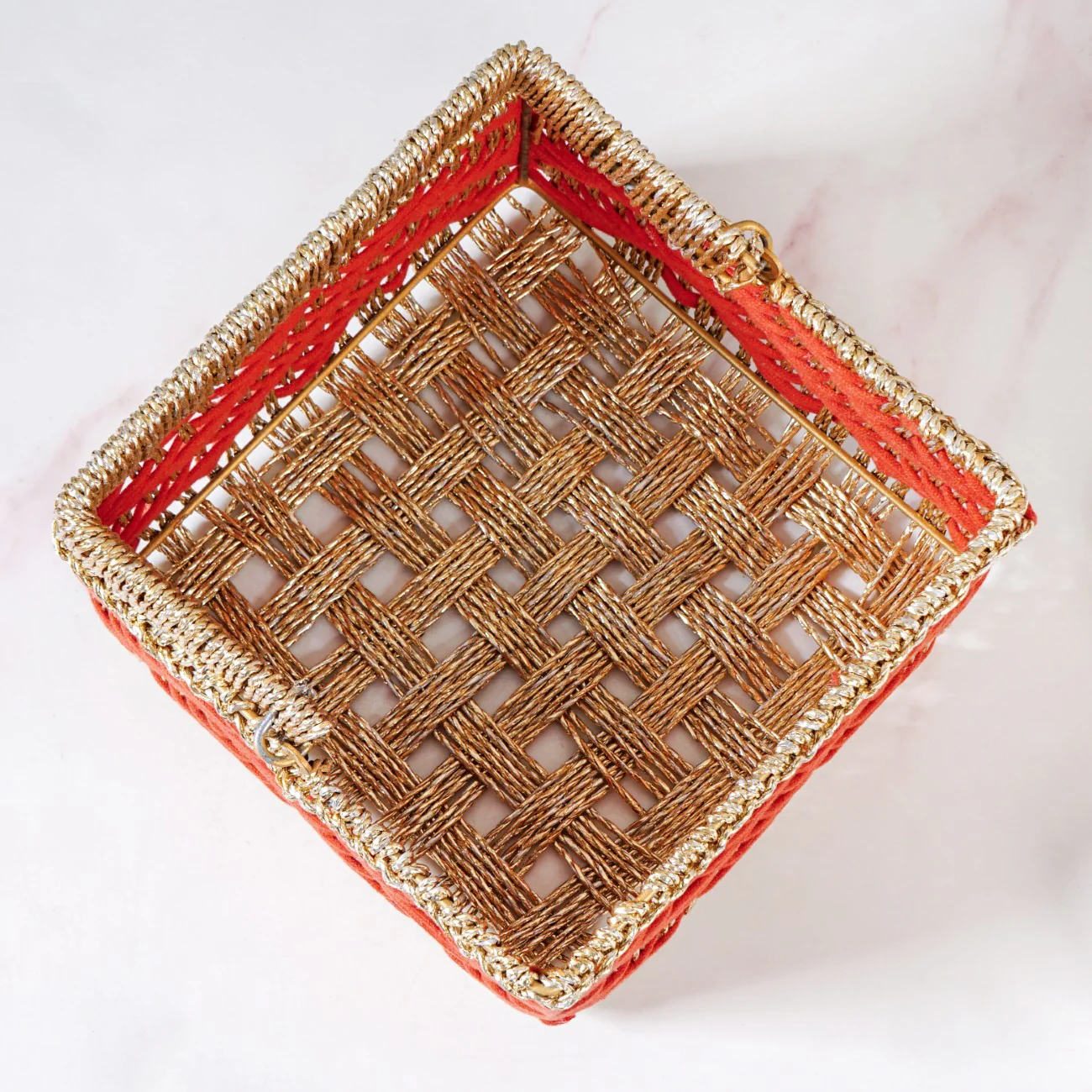 Decorative Handwoven Gift Basket With Handle Orange - Image 6