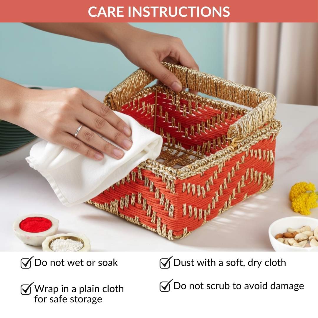 Decorative Handwoven Gift Basket With Handle Orange - Image 9