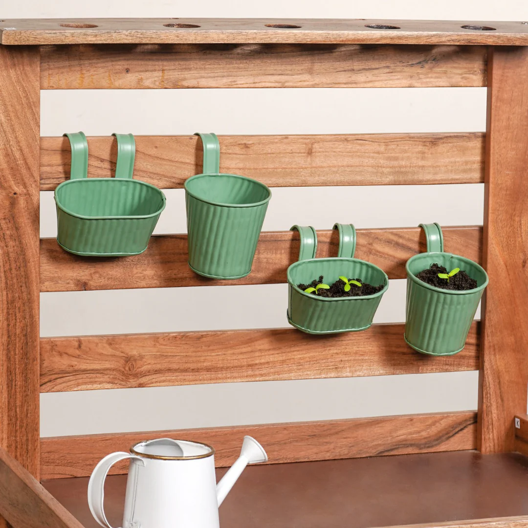 Decorative Miniature Hanging Planter For Kids Set Of 4 Green